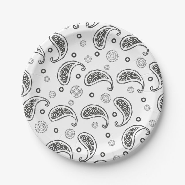 Prato De Papel Motif Paisley Noir et blanc (Frente)