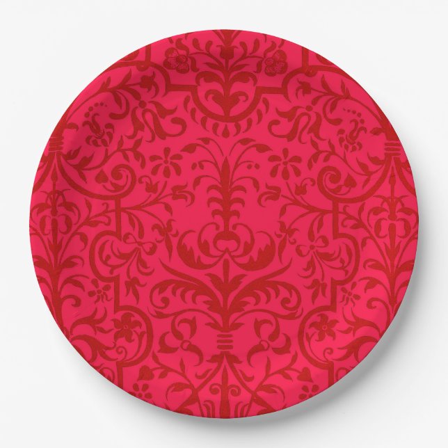 Prato De Papel Motif vitoriano em vermelho (Frente)