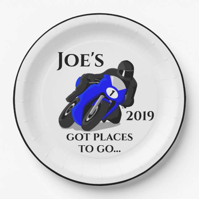 Prato De Papel Motocicleta Azul Nº 1 Placa (Frente)