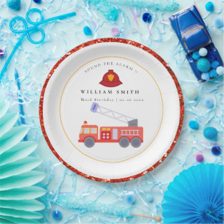 Prato De Papel Motor De Bombeiros Vermelho Cortado Crianças De Qu