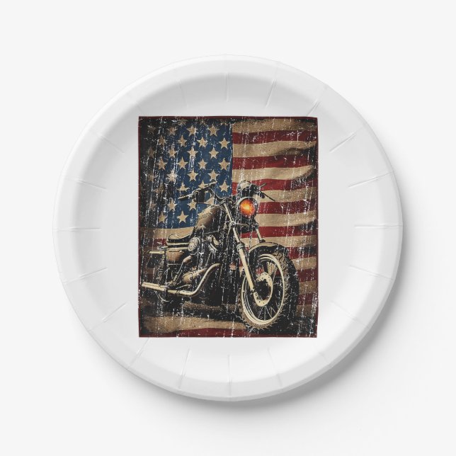 Prato De Papel Motorcycle USA Flag Biker (Frente)