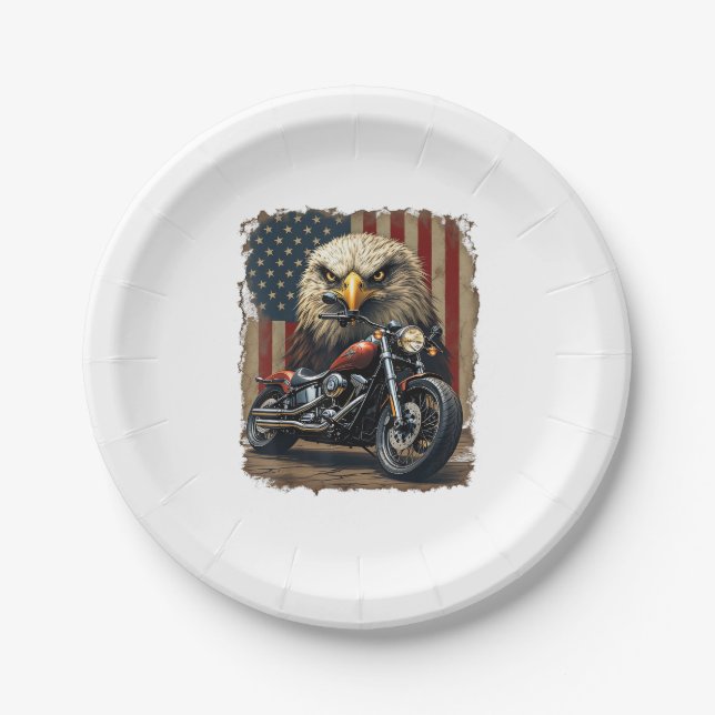 Prato De Papel Motorcycle USA Flag Retro Biker Chopper (Frente)