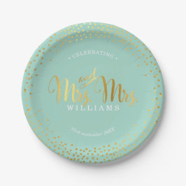 Prato De Papel MRS & MRS NA MODA WEDDING MESA confetti gold Mint