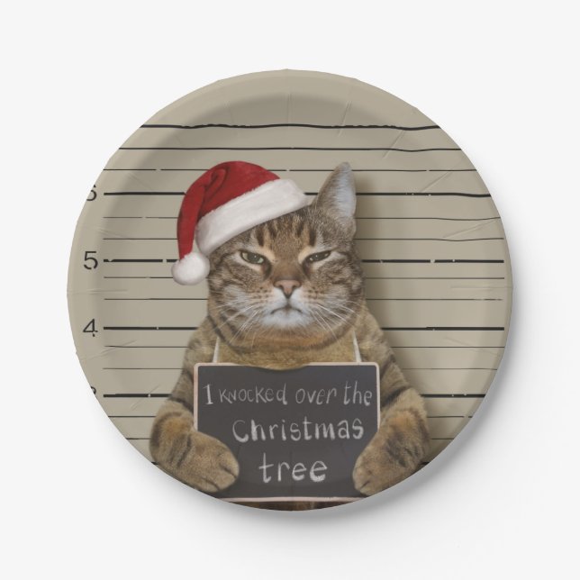 Prato De Papel Mugshot Cat Christmas (Frente)