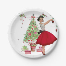 Mulher de Natal de 1950 com Árvore de Natal
