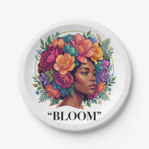 Prato De Papel Mulher Negra Afro Floral Escuro