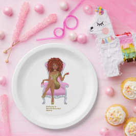 Prato De Papel Mulher Negra rosa e Dourada