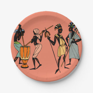 Prato De Papel Mulheres africanas cozinhar e dançando   