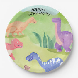 Prato De Papel Mundo dos dinossauros feliz aniversário turquesa