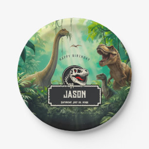 Prato De Papel Mundo dos Dinossauros Legais Aniversário Jurássico