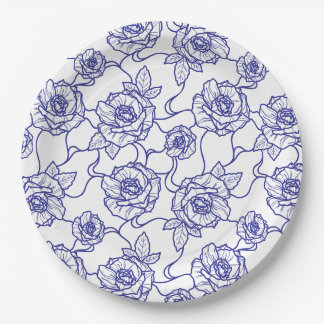 Prato De Papel Murmurios de Rosa, Padrão Floral de Arte de Linha