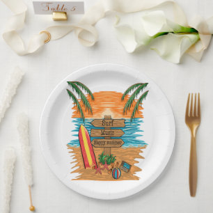 Prato De Papel música de surf verão feliz