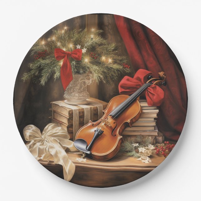 Prato De Papel Música de Violino de Natal (Frente)