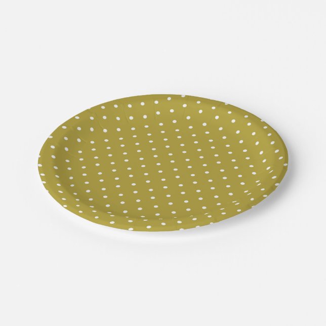 Prato De Papel  Mustard yellow white polka dots pattern  (Inclinado)