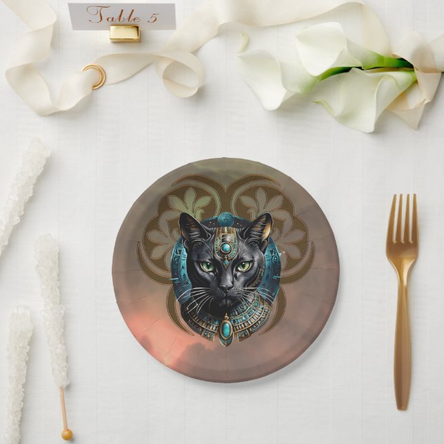 Prato De Papel Mystical cat of Egypt, black as night, (Casamento)