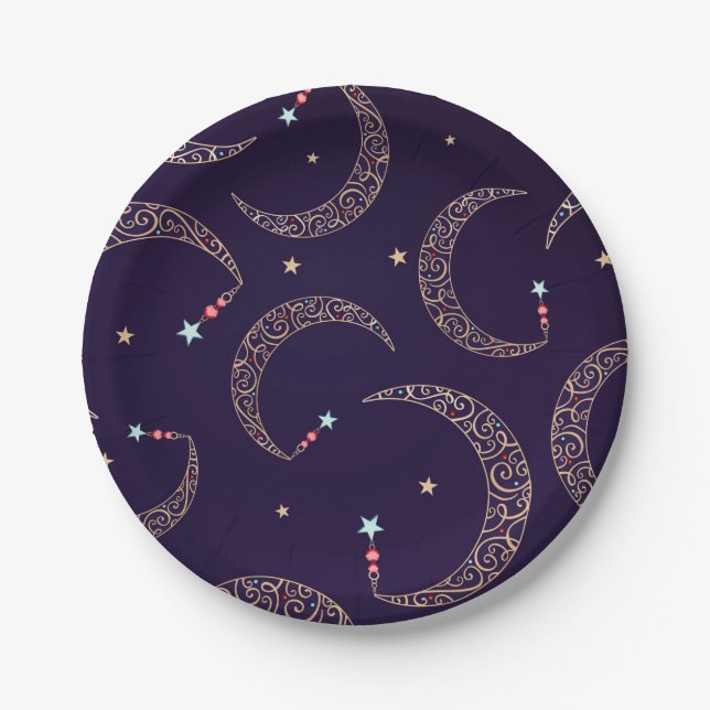 Prato De Papel Mystical Purple Dourado Filigree Moon Celestial (Frente)