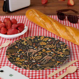 Prato De Papel Na floresta/cervo de outono em preto