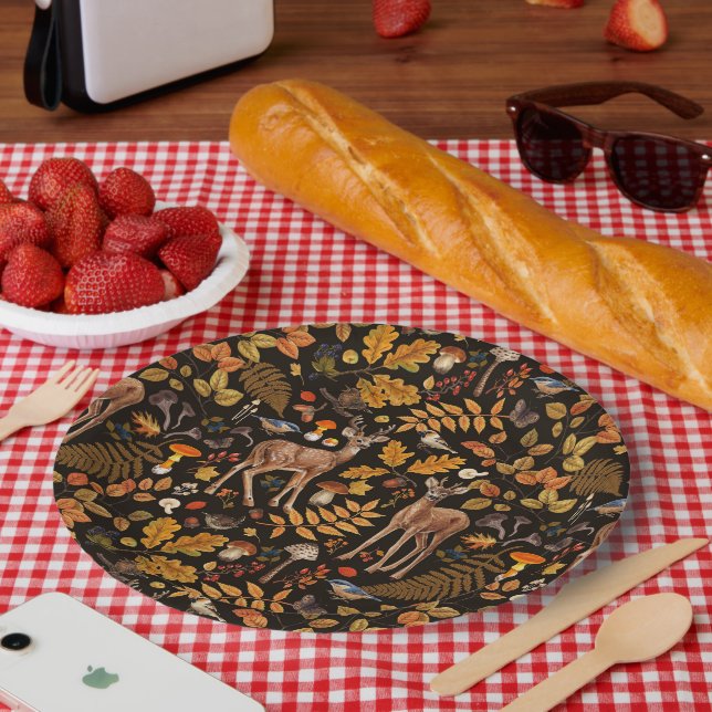 Prato De Papel Na floresta/cervo de outono em preto (Piquenique)