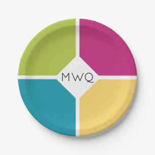 Prato De Papel Na moda de CORES DE VERÃO Monograma de Quadrantes