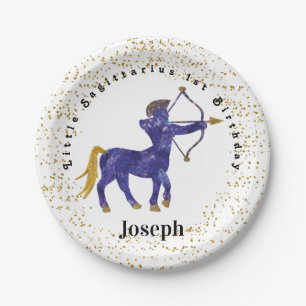 Prato De Papel Na moda Sagittarius primeiro aniversario e Dourado