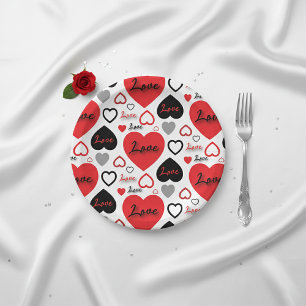 Prato De Papel Na moda Trendy Red And Black Love Heart