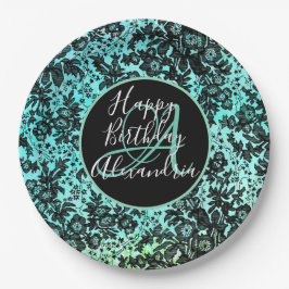 Prato De Papel Na moda Turquoise Dark Moody Floral Aniversário