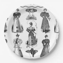 Prato De Papel Na moda Vintage Damas Pretas e Brancos