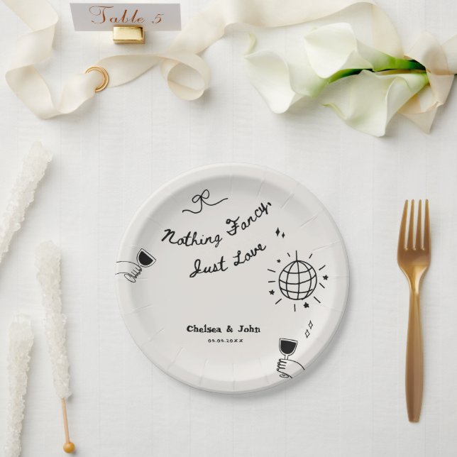 Prato De Papel Nada sofisticado, apenas amor, casamento manuscrit (Casamento)