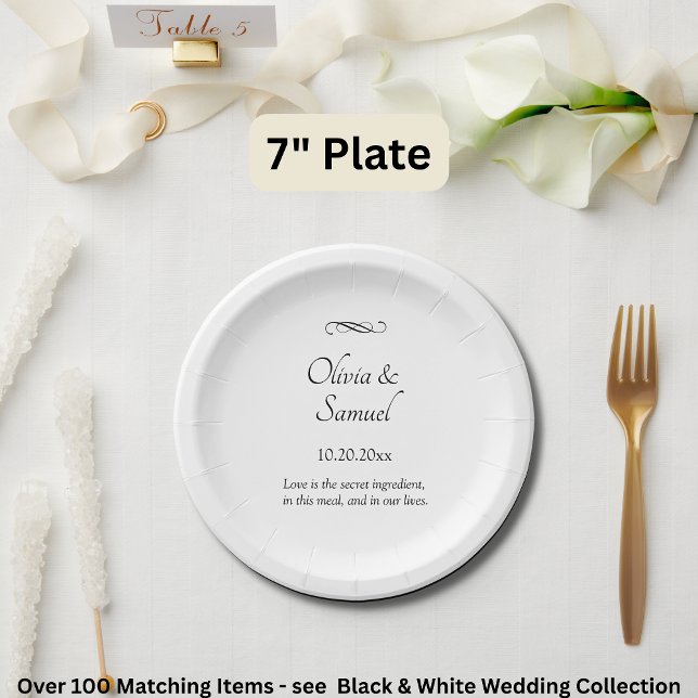 Prato De Papel Names Date Message Black White Infinity Scroll, 7" (Criador carregado)