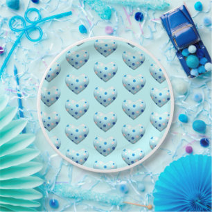 Prato De Papel Namorados do coração de Bolinhas azul