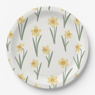 Prato De Papel Narciso Floral de Primavera em Amarelo Suave e Ver