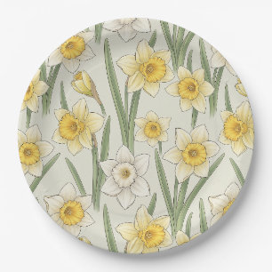 Prato De Papel Narciso Floral de Primavera em Amarelo Suave e Ver