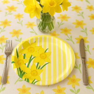 Prato De Papel Narcisos de Estilo de Primavera com Listras Amarel