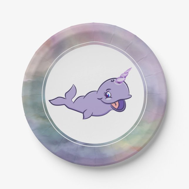 Prato De Papel Narwhal Purple | Lilac — Partido do Unicórnio Mági (Frente)
