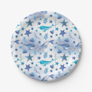 Prato De Papel Narwhal sob as placas de Chá de fraldas do mar