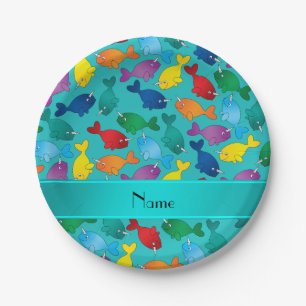 Prato De Papel Narwhals conhecidos personalizados do arco-íris d