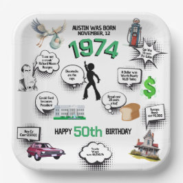 Prato De Papel Nascer de fatos divertidos em 1974 Aniversário