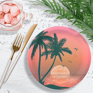 Prato De Papel Nascer do sol tropical da ilha que Wedding ID581