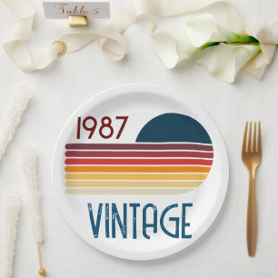 Prato De Papel Nascido em 1987 Vintage Listra Aniversário de 40 a
