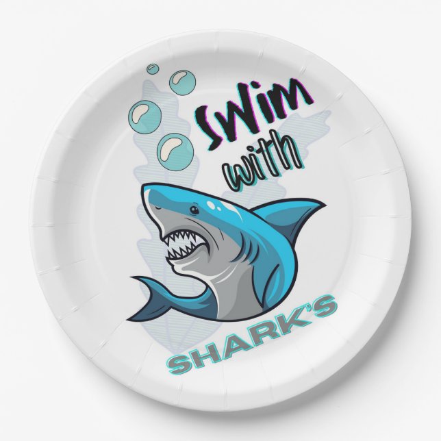 Prato De Papel natação com tubarões (Frente)