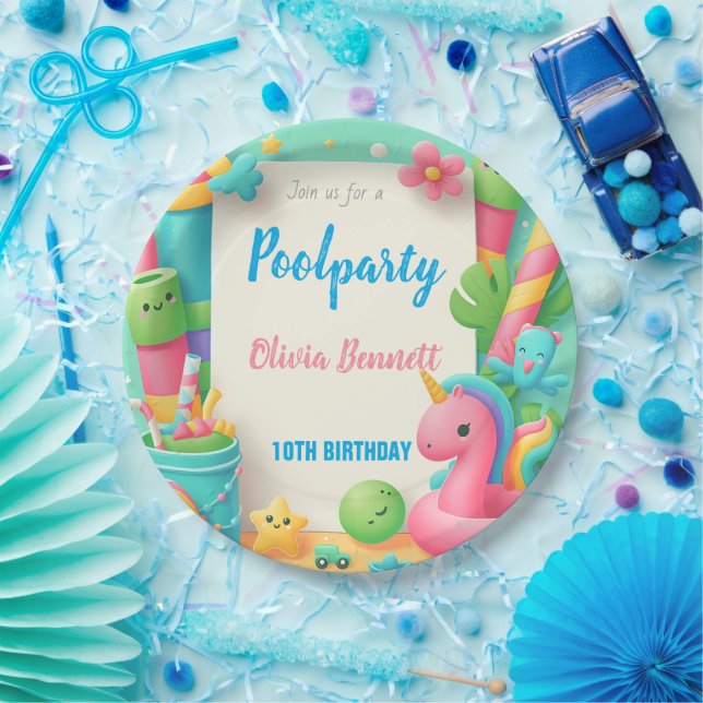 Prato De Papel Natação de Aniversário do Partido da Piscina Editá (Festa)