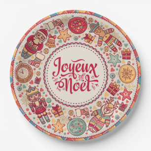 Prato De Papel Natais vintages Joyeux Noel figurinas folhetim
