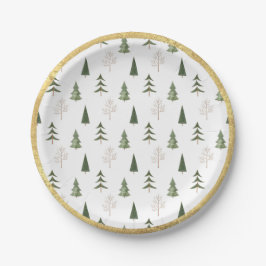 Prato De Papel Natal Árvore de Pinheiro Mão Desenhada Grunge Dour