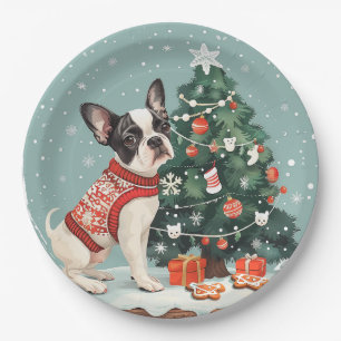 Prato De Papel Natal Boston Terrier Dog