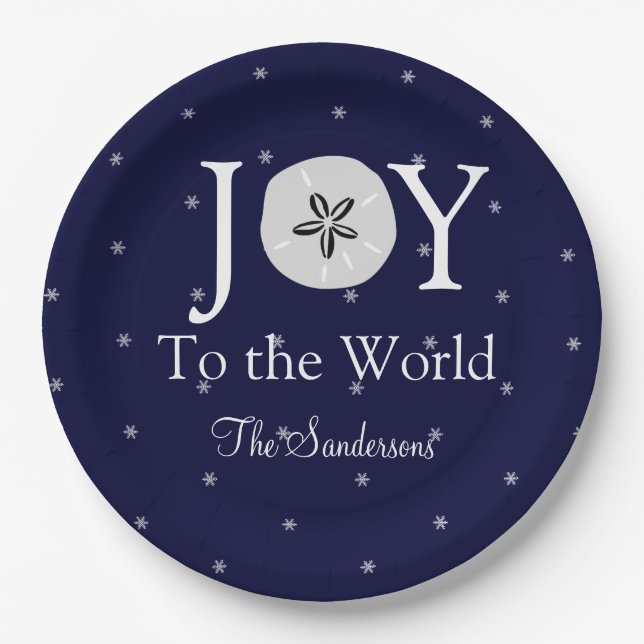 Prato De Papel Natal Branco Azul-Sandollar de Joia Náutica (Frente)