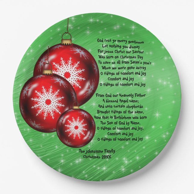 Prato De Papel Natal Carol Lyrics God Rest - Cavalheiros 9" (Frente)