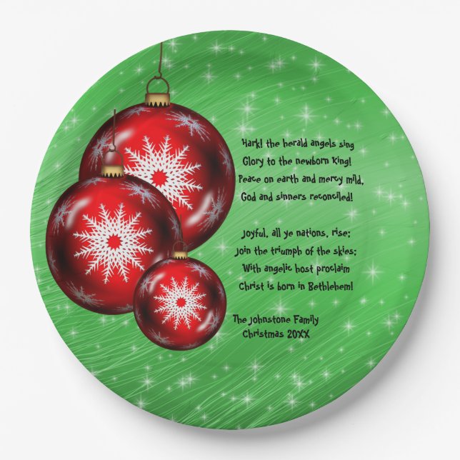 Prato De Papel Natal Carol Lyrics Hark Herald Angels Grande 9" (Frente)