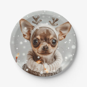 Prato De Papel Natal Chihuahua Reindeer Dog
