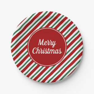 Prato De Papel Natal clássico das faixas verdes vermelhas