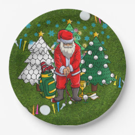 Prato De Papel Natal com Papai Noel com bola de golfe